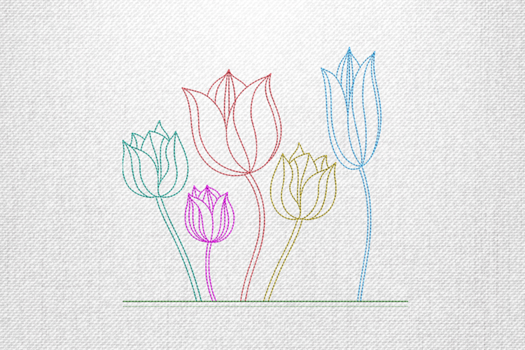 Colorful Tulip Line Art Embroidery Design