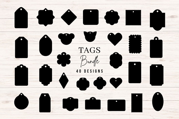 Gift Tag SVG Bundle | 40 Blank Printable Tags, PNG DXF