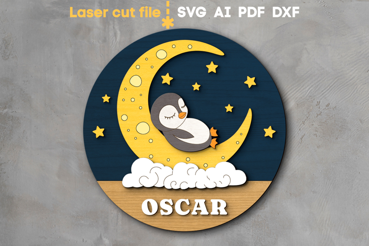 Penguin Baby Name Sign SVG laser cut file for Glowforge