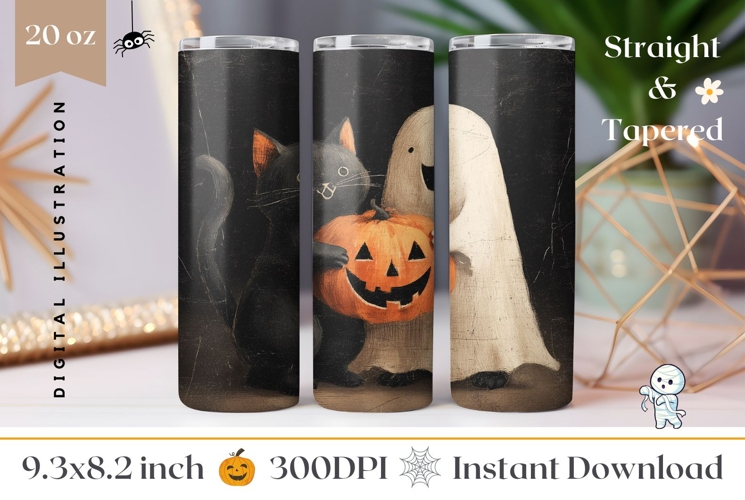 Cartoon Halloween Cat Tumbler, Halloween Ghost Tumbler