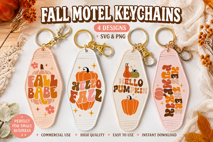 Retro Fall Motel Keychain SVG PNG, Pumpkin Autumn