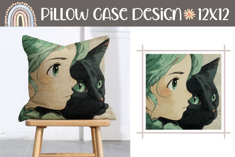 Cartoon Cat Pillow Sublimation, Kawaii Pillow Template