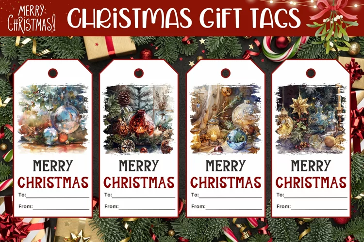 Watercolor Christmas Gift Tags, Winter Gift Tags