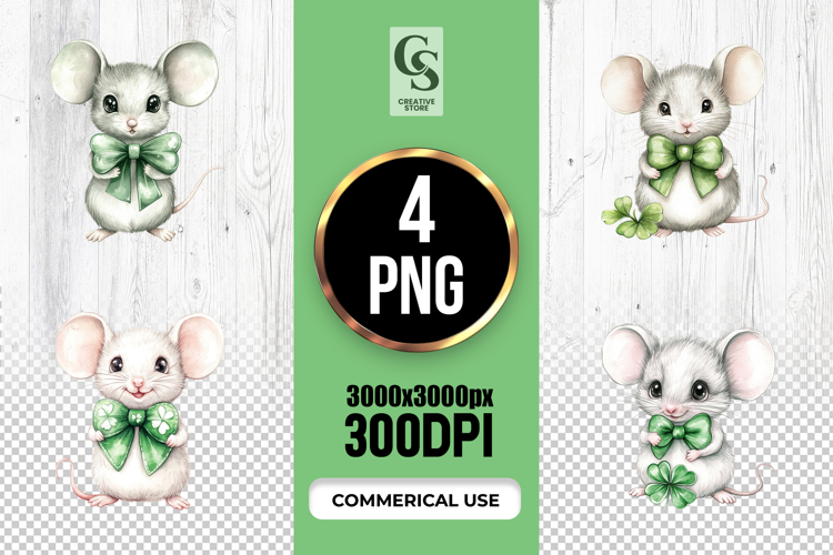 Watercolor Lucky Mouse Clipart Sublimation PNG