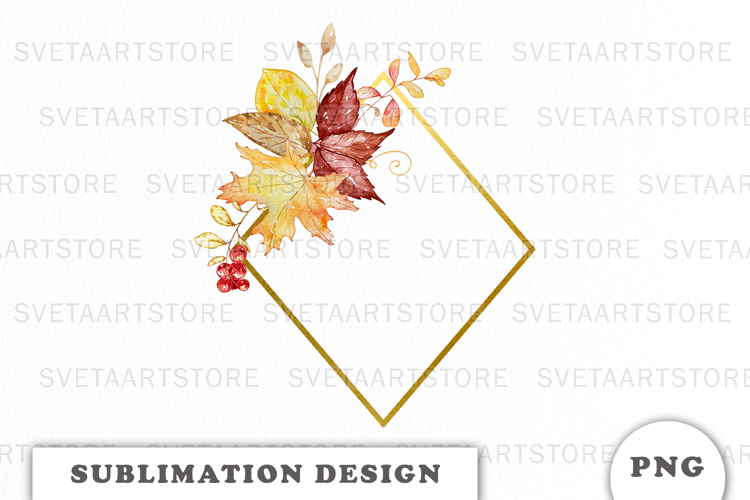 Watercolor Autumn Floral Gold Frame png