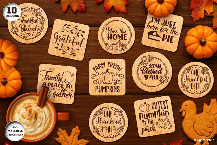 Thanksgiving Coasters SVG Bundle | Drink Coaster | SVG