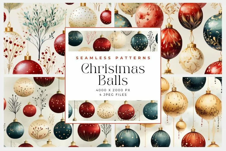4 Christmas Balls Pattern Background