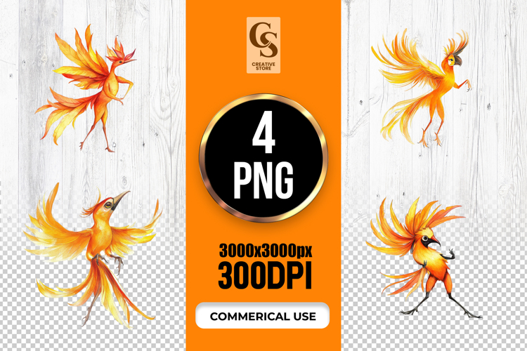 Watercolor Phoenix Bird Clipart Sublimation PNG