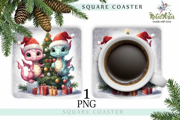 Mug coaster with dragon for Christmas