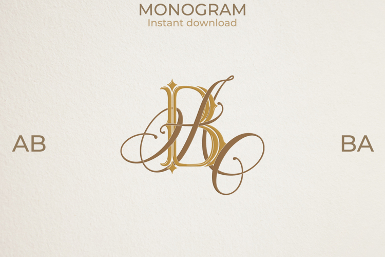 AB BA Wedding Monogram Logo | Elegant Initials Vector