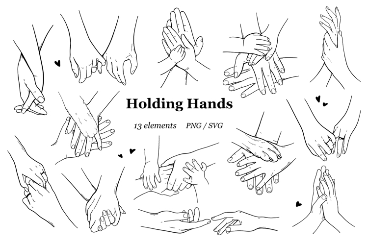 Couple Holding Hands SVG PNG, Minimalist Silhouette Line Art