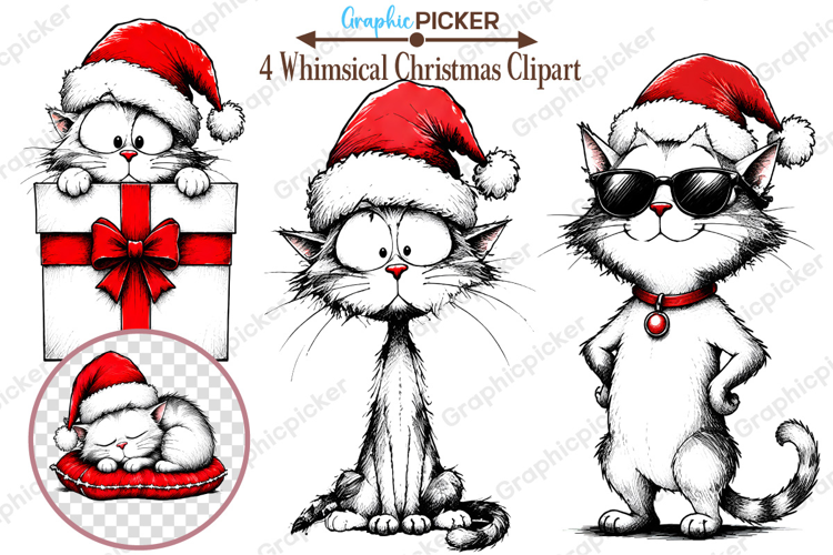 Whimsical Cats Christmas Clipart, Trending Christmas PNG