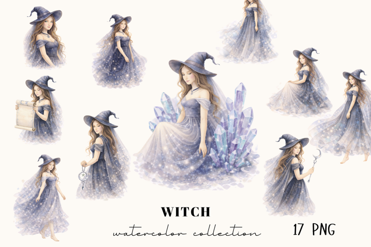 Witch Watercolor Clipart PNG, Mystic Witch