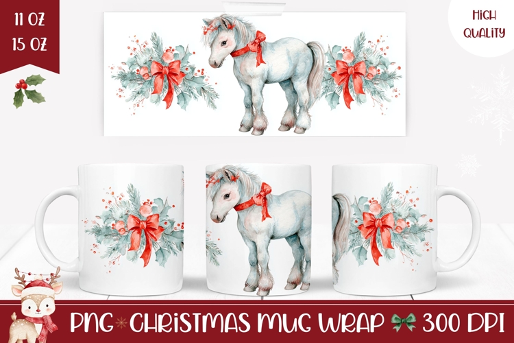 Watercolor Christmas Horse Mug, Christmas Animals Mug PNG