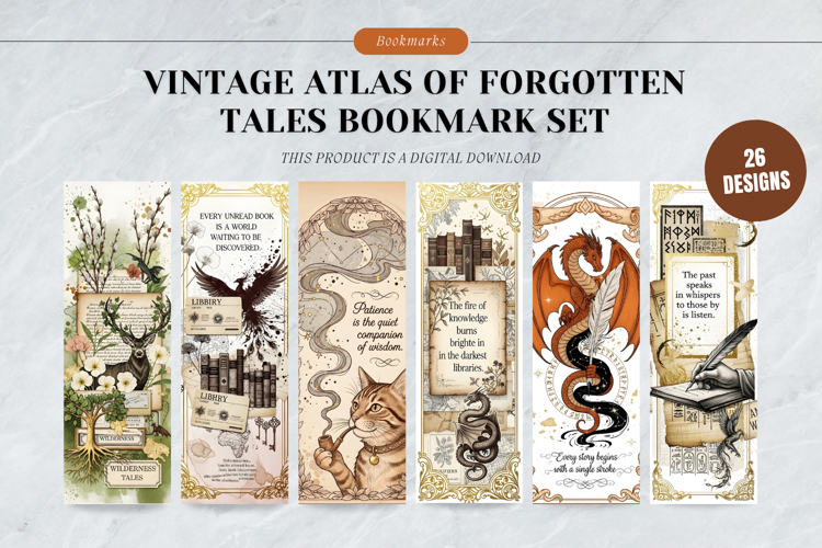 Vintage Atlas of Forgotten Tales Bookmark Set,Literary Gift example image 1