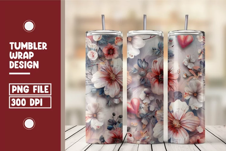 Heart Flower Tumbler Wrap Design