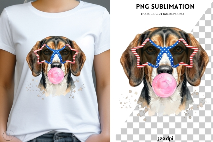 Beagle with bubblegum png design for T-shirts