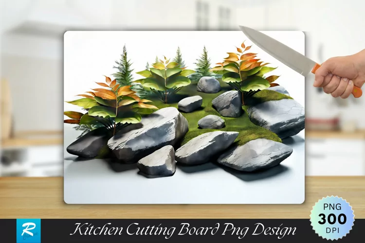 Leaves With Rock Cutting Board Sublimation Design