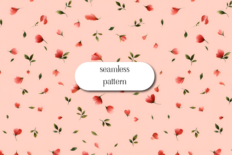 Seamless pink floral pattern with scattered red blossoms