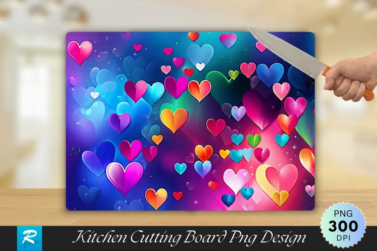 Colorful Hearts Cutting Board Sublimation Design