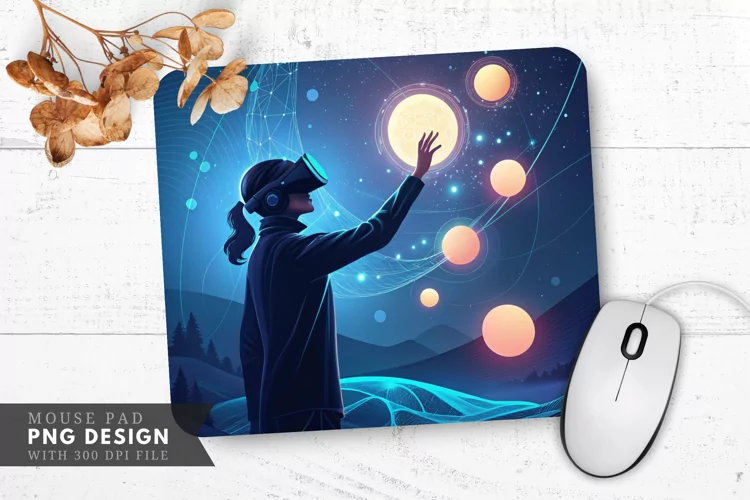 Futuristic VR Interaction with Glowing Orbs Mouse Pad PNG