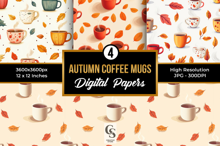 Autumn Coffee Mugs Digital Paper
