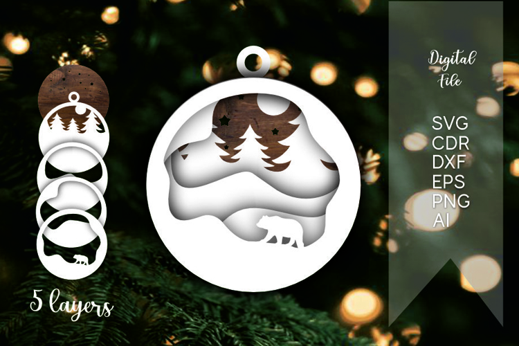 3d bear layered christmas ornaments tags files laser cut