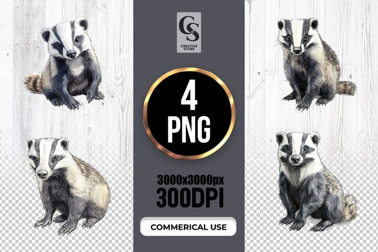 Watercolor Badger Clipart Sublimation PNG