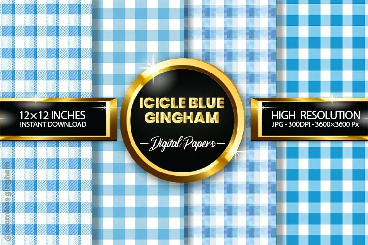 Icicle Blue Gingham Digital Papers 04 Variation