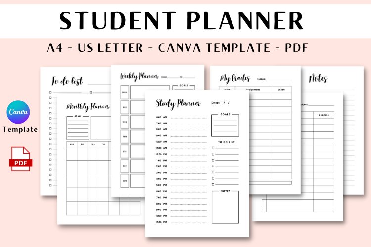 Student Planner Canva Template & PDF Printable (2064912) | Canva ...