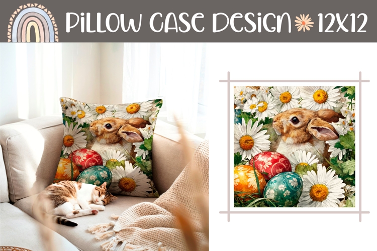 Chamomile Pillow Print, Cute Easter Bunny Pillow Design