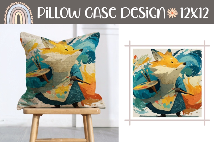 Cartoon Fox Pillow Sublimation, Art Pillow Template