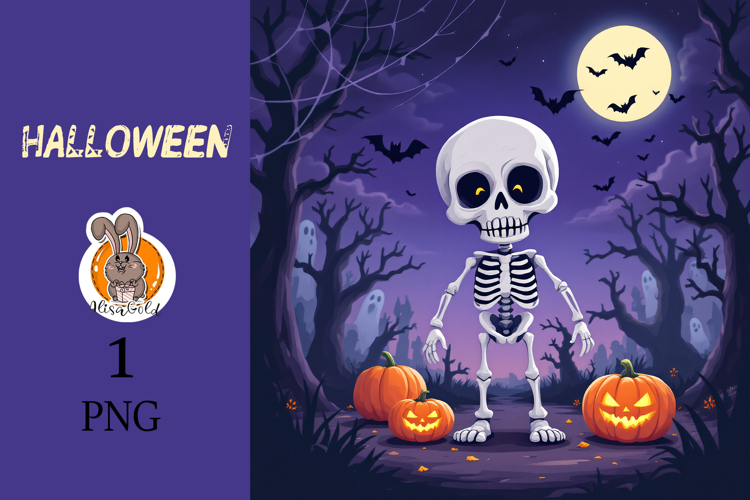 skeleton , halloween, pumpkin example image 1