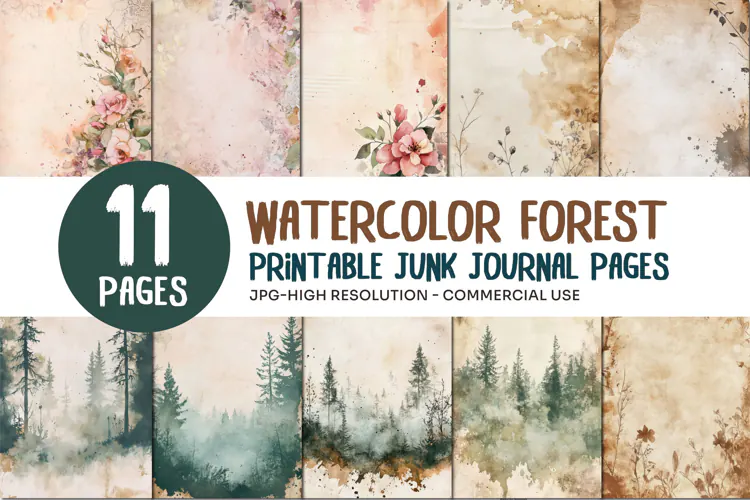 Watercolor Forest Junk Journal Pages