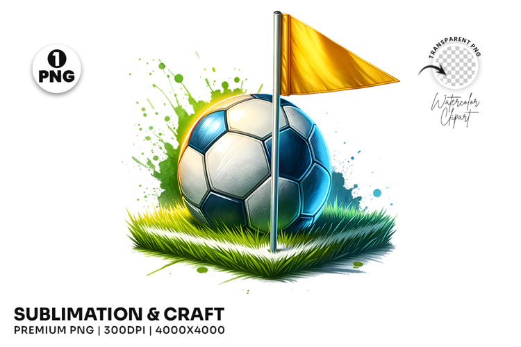 Soccer Ball Grass Corner Flag Splash PNG Sublimation Design