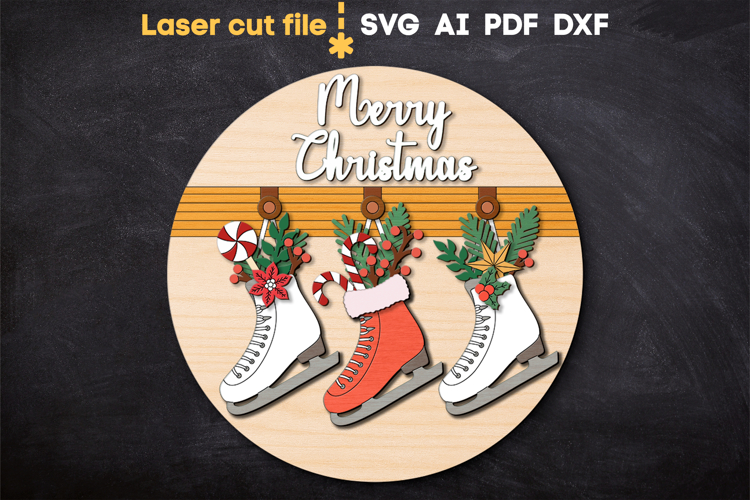 Christmas Ice Skates Sign SVG laser cut file for Glowforge