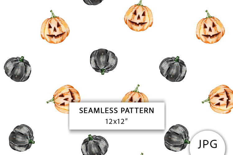 Watercolor Halloween Pumpkins Seamless Pattern