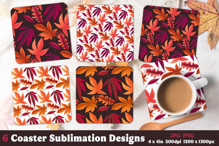 Autumn Leaves Coasters Design, Fall Foliage PNG Sublimation