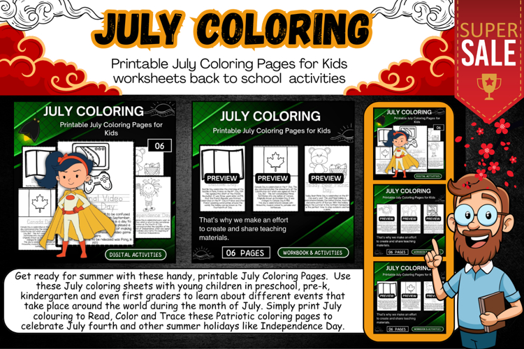 Printable July Coloring Pages for Kids Worksheets