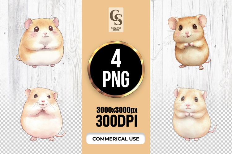 Cute Hamster Watercolor Clipart Sublimation PNG