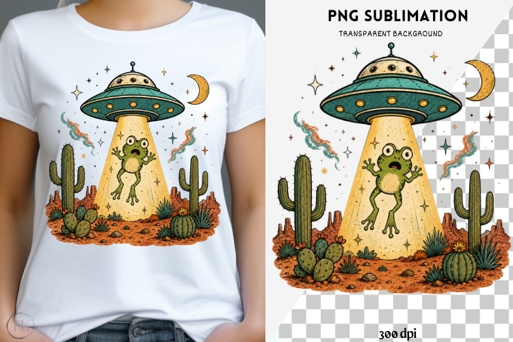 UFO frog png design for T-shirts