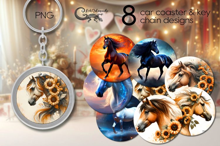 Horse | Car coaster & key chain sublimation design bundle