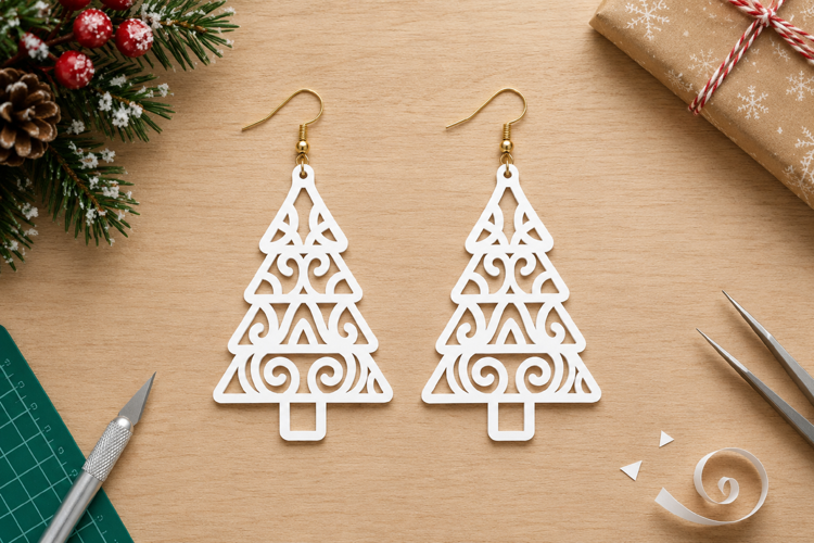 Christmas Tree Earrings Laser Cut SVG