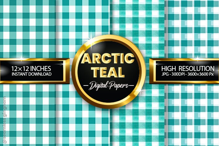Arctic Teal Gingham Digital Papers 04 Variations example image 1