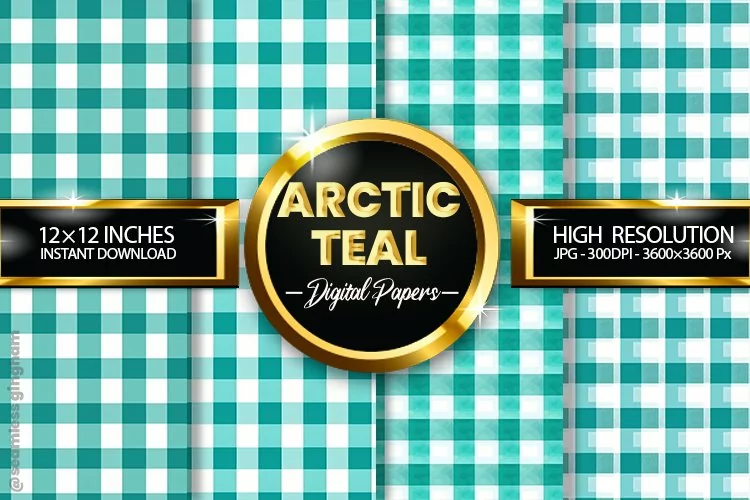 Arctic Teal Gingham Digital Papers 04 Variations