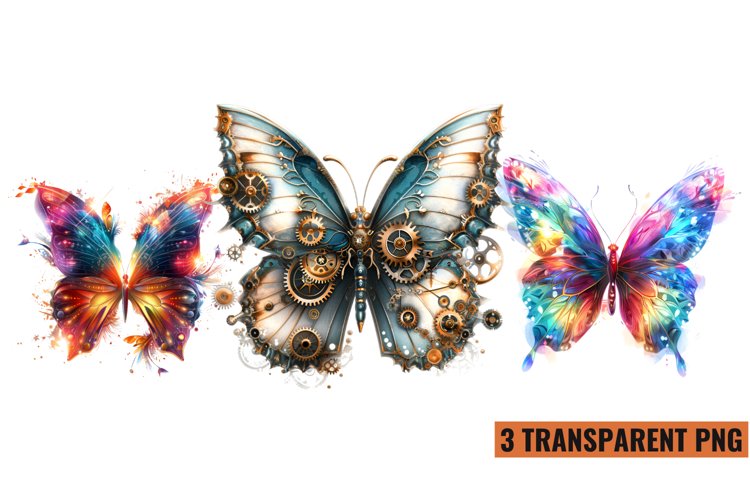 Watercolor Magic Butterflies Clipart, PNG example image 1