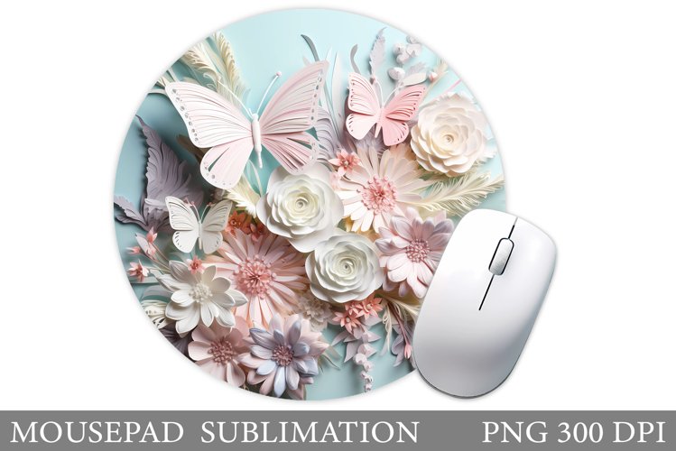 Butterflies Mouse Pad Sublimation. Flowers Round Mouse Pad example image 1