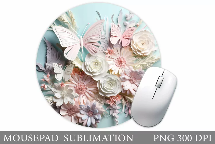 Butterflies Mouse Pad Sublimation. Flowers Round Mouse Pad