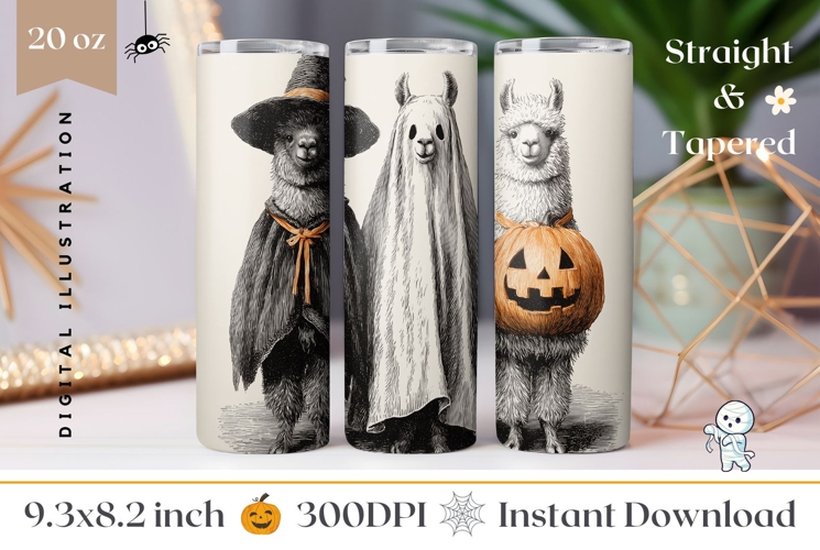 Vintage Halloween Tumbler Wrap, Cartoon Lama Tumbler Design