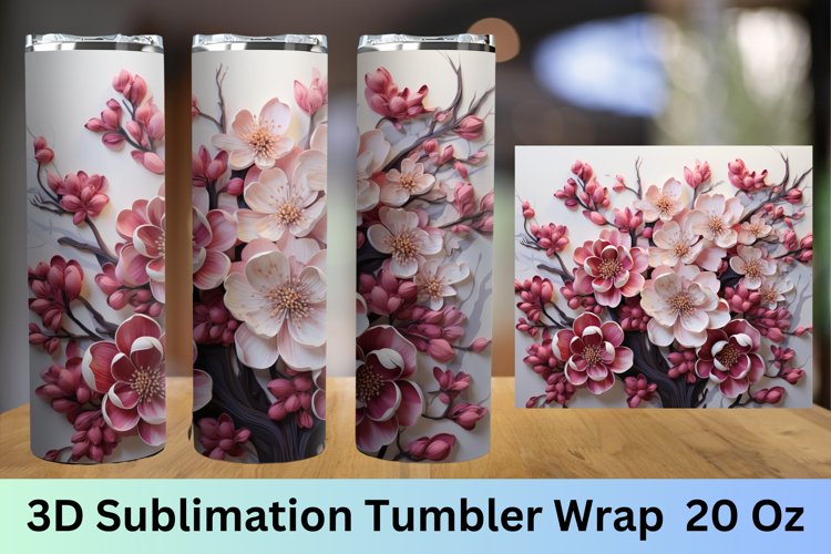 3d Flowers Sublimation Tumbler Wrap| 3d Flowers 20 Oz Skinny example image 1